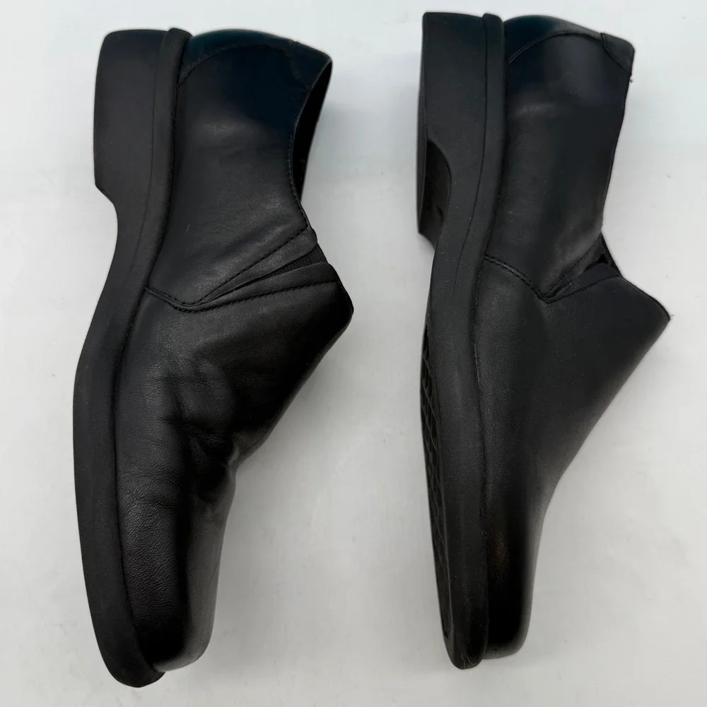 Aerology Aerosoles‎ Easy Time Black Leather Square Toe Loafers Womens 7.5M
